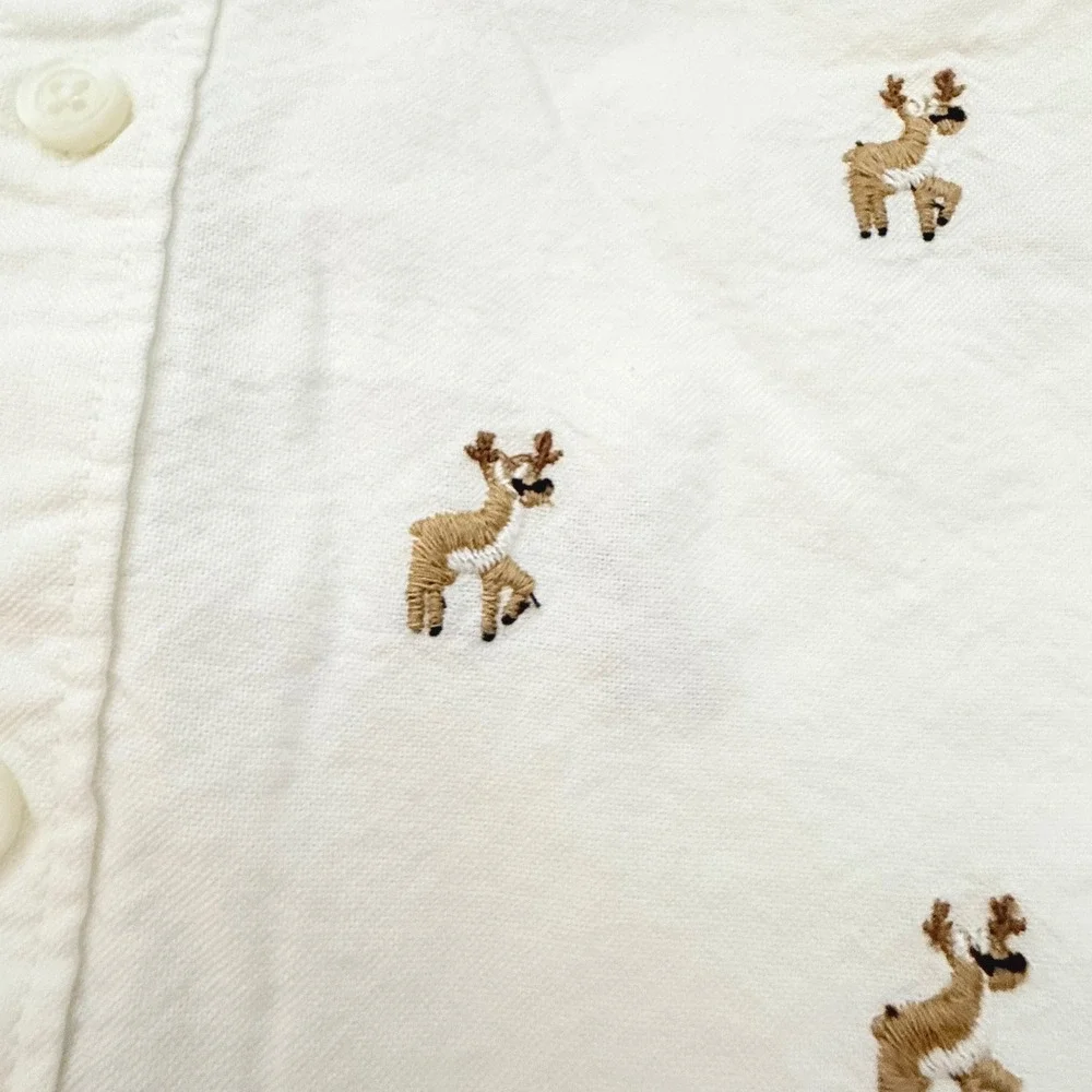 Gymboree‎ Toddler Boys White Reindeer Embroidered Cotton Button Down Shirt 2T